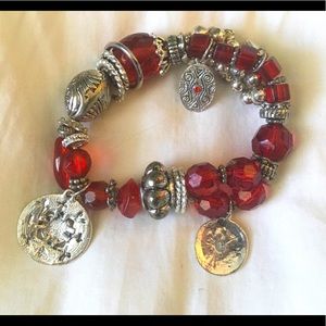 Red and silver statement bracelet- like new